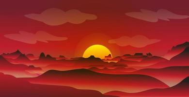 ilustración de paisaje de puesta de sol de montaña del desierto vector