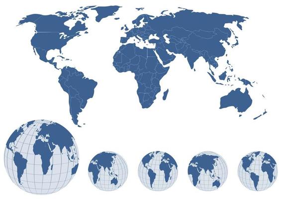 World map with earth globes.