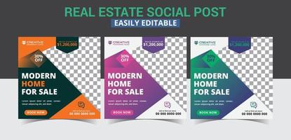 Real estate business geometric social media post banner template. vector