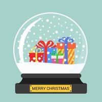 Merry Christmas Glass Ball with Gift Boxes. Vector illustration
