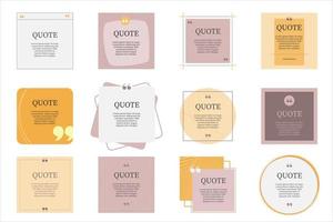 Quote designed box frame vector banner illustration set for quote texting boxes via blank quote info blog in elegant color theme