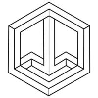 Geometric hexagon. Abstract design element. Science or construction concept. Black outline 3D vector object. Optical illusion figure. Impossible shape.