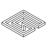 Optical illusion, unreal geometric object vector. Impossible figure. Sacred geometry shape. Line art. vector