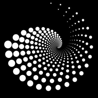 Design spiral white dots backdrop. Abstract monochrome background. Vector-art illustration.