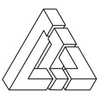 Optical illusion shapes, triangle, geometric element, vector illustration. Impossible object. Sacred geometry figure. Line art.