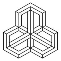 Impossible shape with line art. Optical illusion. Abstract geometric object isolated on a white background. Three dimensional design. Vector illustration.