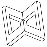 Optical illusion shape, impossible figure, black lines on a white background, op art object. Sacred geometry. vector