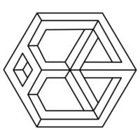 Impossible figure, abstract vector object, unreal form. Sacred geometry object. Optical illusion shape.