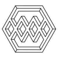 Optical illusion shape, geometric figure, impossible hexagon. Op art object. vector