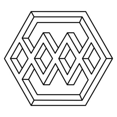 Optical illusion shape, geometric figure, impossible hexagon. Op art object.