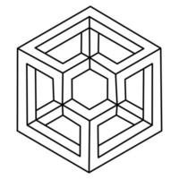 Impossible geometric figure. Optical illusion cube. Isometric object. Vector outline graphic design.