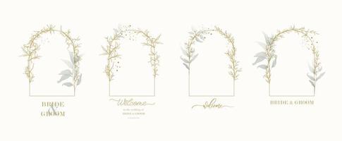 Logo design template and monogram concept in trendy linear style with arch - floral frame with copy space for text or letter - emblem for fashion, beauty and jewellery, Wedding invitation, socia. vector