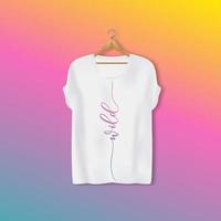 Female white t-shirt Mockup with calligraphic inscription Wild in lines. vector