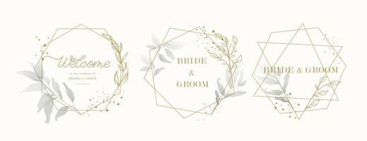 Welcome to the wedding of - wedding calligraphic sign with watercolor and green leaves. vector