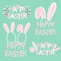 Hand sketched Happy Easter text for logotype, badge and icon with bunny ears. vector