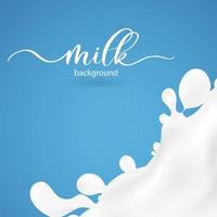 Milk splash background. Realistic milky splashes and drops background of dairy drink or yoghurt on blue background. vector