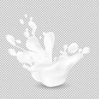 Milk splash. Realistic milky splashes and drops of dairy drink or yoghurt isolated on transparent background. vector