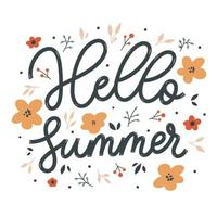 Hola inscripción de letras de verano con flores. tarjeta de amor. vector