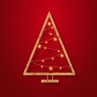 Christmas tree from light with wood frame vector background.