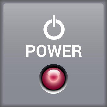 Power button with red indicator light. Website icon. 3d realistic illustration on a gray background. Vector. vector
