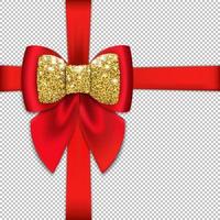 Red bow with gold glitter. Mockup for packing a gift box. Isolated on transparent background. Vector. vector