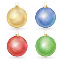 Decorative Christmas balls with sparkles. Set of bright Christmas-tree decorations of different colors. Isolated white background. vector