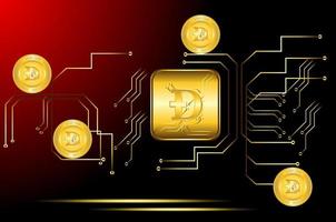 Dogecoin crypto currency with circuit board background vector