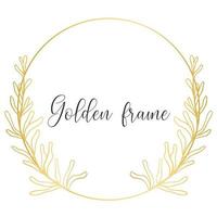 Round gold frame with leaves isolated vector illustration