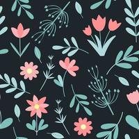 Pink spring flowers and leaves seamless pattern vector