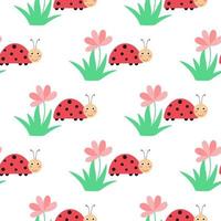 Ladybugs and flowers seamless baby pattern vector