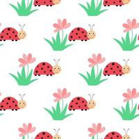 Ladybugs and flowers seamless baby pattern vector