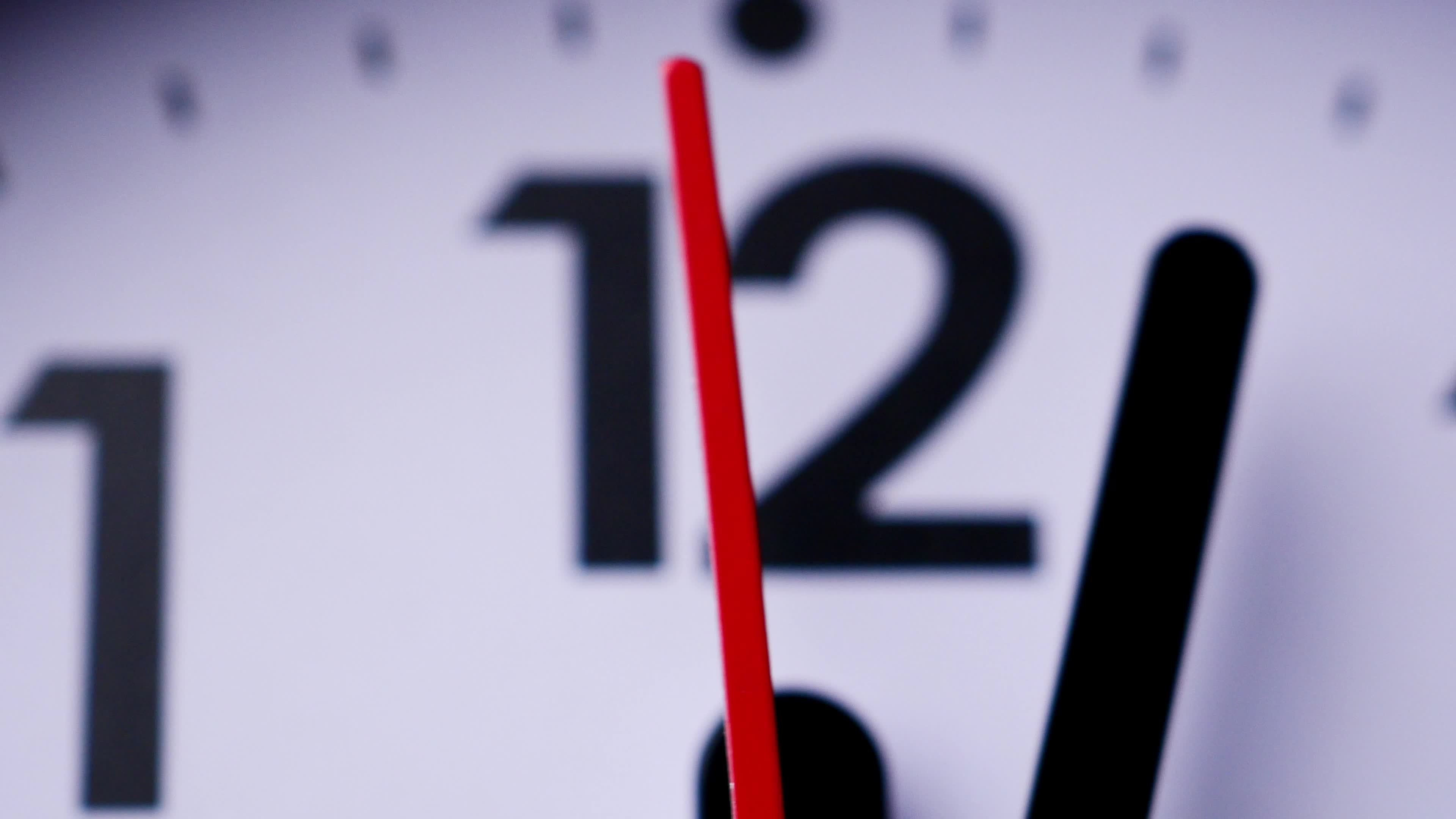 Close up, Operation of the second hand. On the white wall clock