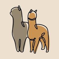 Alpaca animal oneline continuous line art set vector