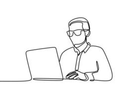 business man work on laptop oneline continuous single line art vector