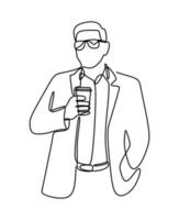 business man drink coffee oneline continuous single line art vector