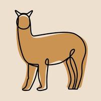 conjunto de arte de línea continua en línea de animales de alpaca vector