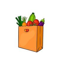 Bolsa de papel ecológica con verduras. compras en la tienda. vector