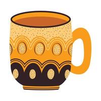 Ceramic Orange Mug with Scandinavian Pattern vector