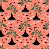 Houseplants in vases with spots and dots. Beautiful hand drawn seamless pattern. Home decor and gardening. Floristic concept. Indoor botany. Elements of modern design. Home flowers. vector