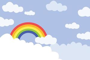 rainbow at the sky with clouds background vector