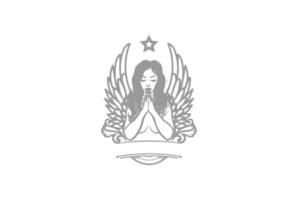 Vintage Sexy Angel Woman Girl Lady Wing Pray Tattoo Logo Design Vector