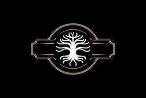 Root Oak Banyan Maple Family Tree of Life Stamp Seal Emblem Logo Design Vector