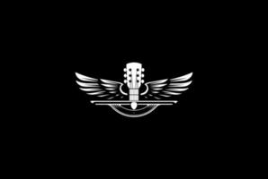 Vintage Retro Guitar Wing Wings Music Logo Design Vector