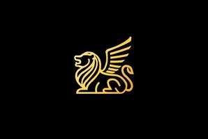 vector de diseño de logotipo de línea de rey león real de lujo dorado