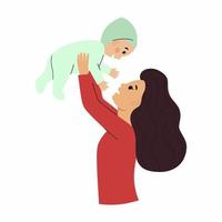 A young mother plays with her child. Mom and baby. Mother's love and parenting. vector