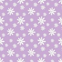 Seamless pattern with cute flowers on purple background. Wallpaper for sewing clothes, printing on fabric and packaging paper. Daisy in  style of doodle. vector