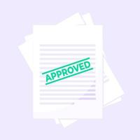 Approved claim or credit loan form, paper sheets and approved stamp flat style design vector illustration.