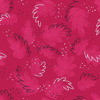 Raspberry background with abstract plant motifs in doodle style vector