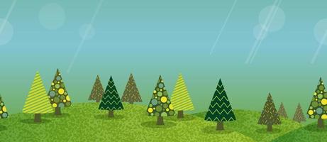 Vector Seamless Hilly Spring Forest Background Illustration. Horizontally Repeatable.