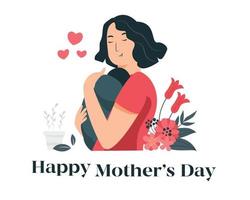 happy mothers day, feed mother hugs her child vector